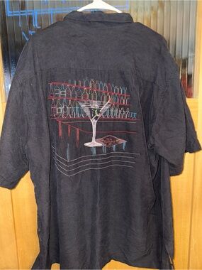 Tori Richard black martini bar lounge Hawaiian shirt 2XL Embroidered 💯 Silk